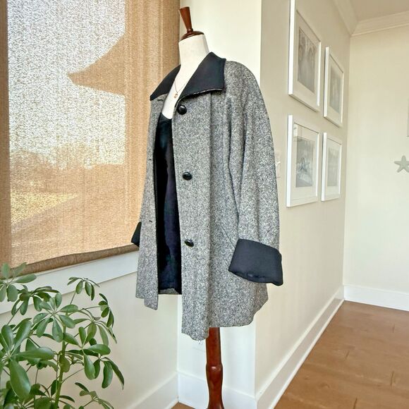 Vintage Pendleton 100% Wool Overcoat –Women Size 14 Black White Tweed USA 1970's - Picture 8 of 16